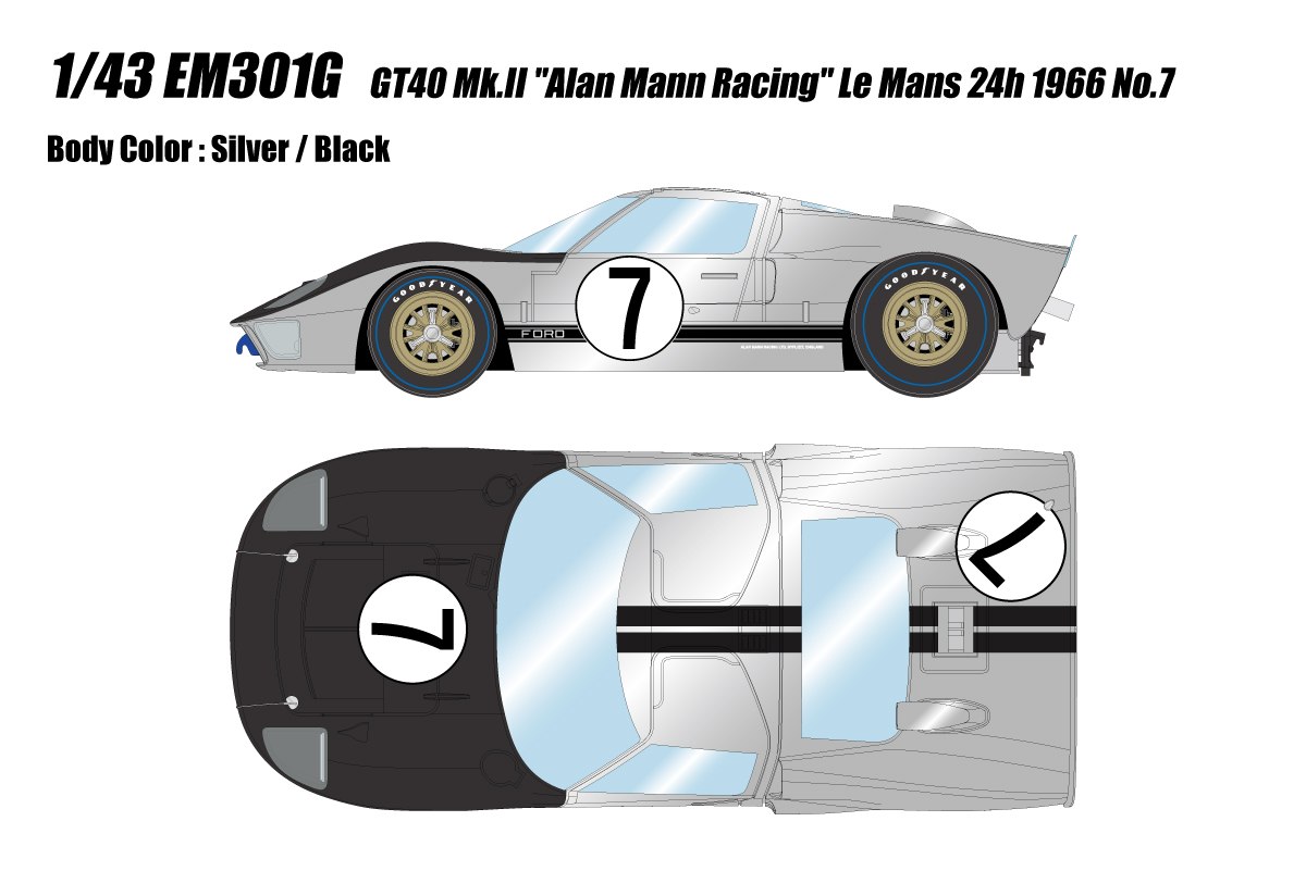 EM301G Make Up Ford GT40 Mk.II «Alan Mann Racing» Le Mans 24h 1966 №7 Silver/Black 1:43 — предзаказ 10% от полный цены