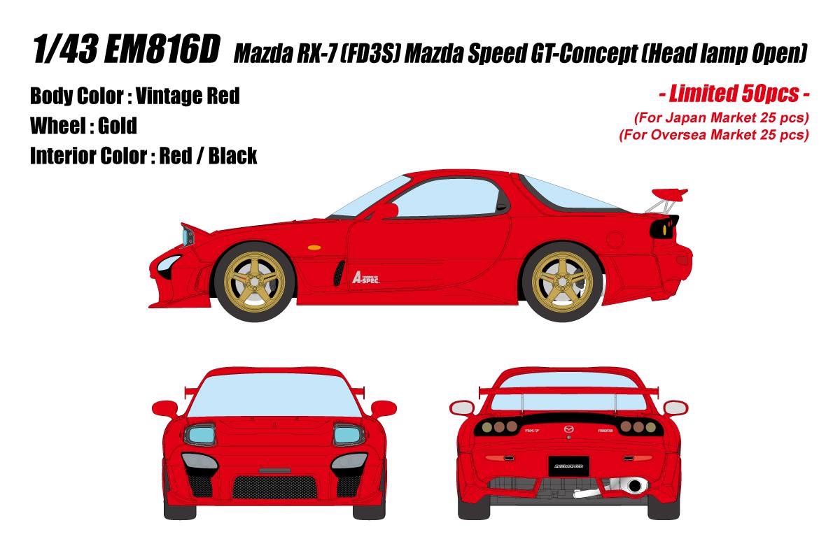 EM816D Make Up Mazda RX-7 (FD3S) Mazda Sp eed GT-Concept (Head lamp Open) Vintage Red 1:43