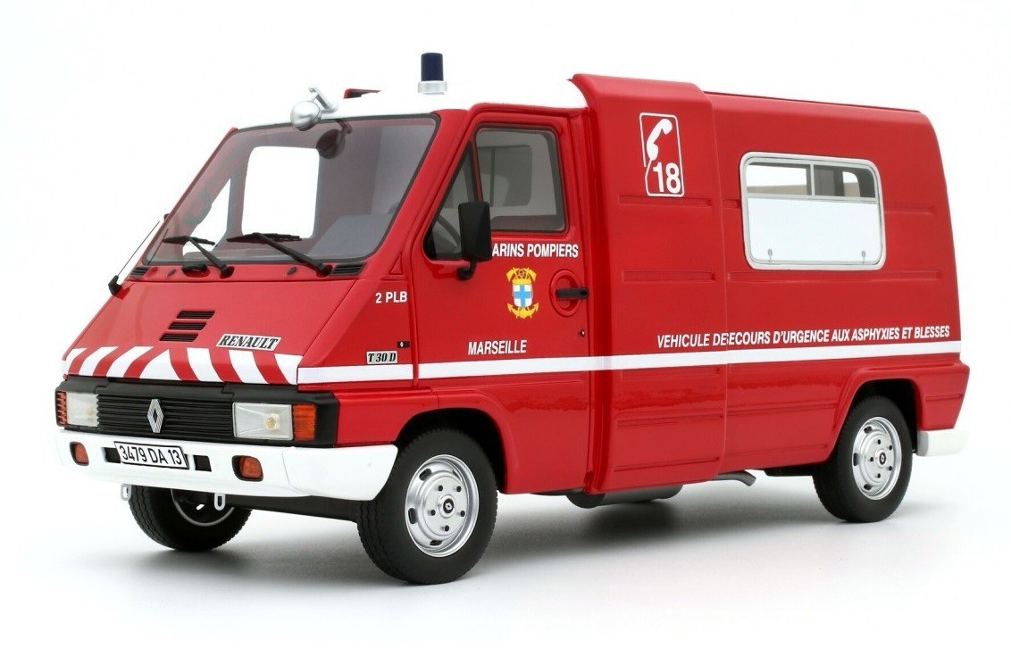 OT1107 Otto Mobile Renault Master T30 VSAB Fire Engine 1989 Red 1:18