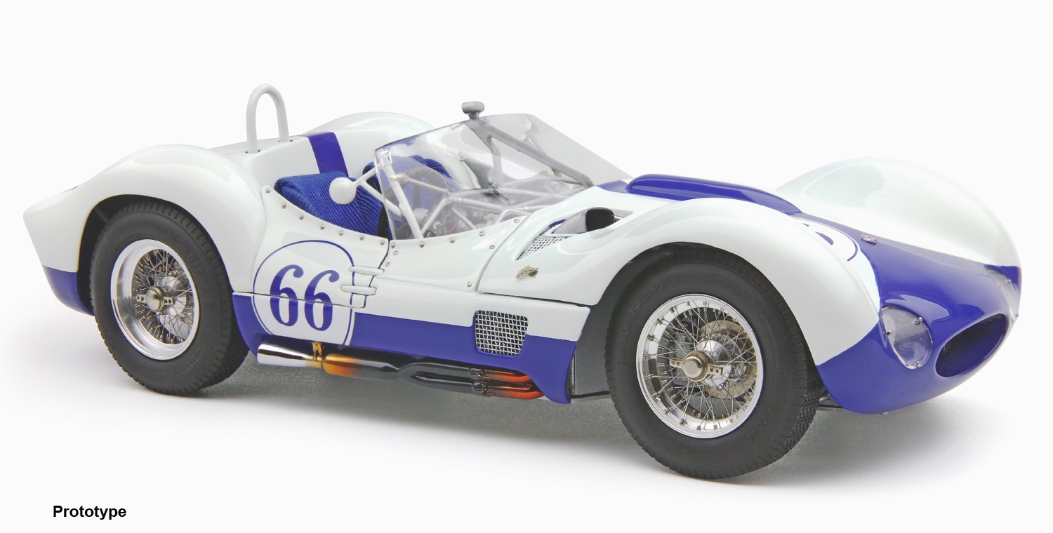 M-281 CMC Maserati Tipo 61 “Birdcage” #66 Winner SCCA Continental Divide Race Juni 1960 Jim Hall White/Blue 1:18